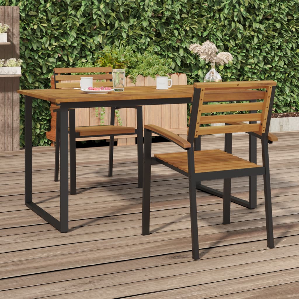 Stackable garden chairs, 2 pcs., solid acacia wood/metal