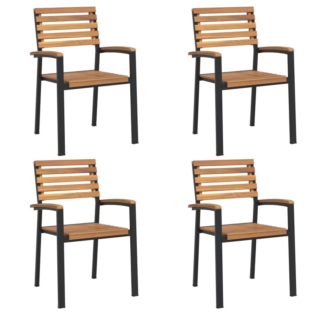 Stackable garden chairs, 4 pcs., solid acacia wood/metal