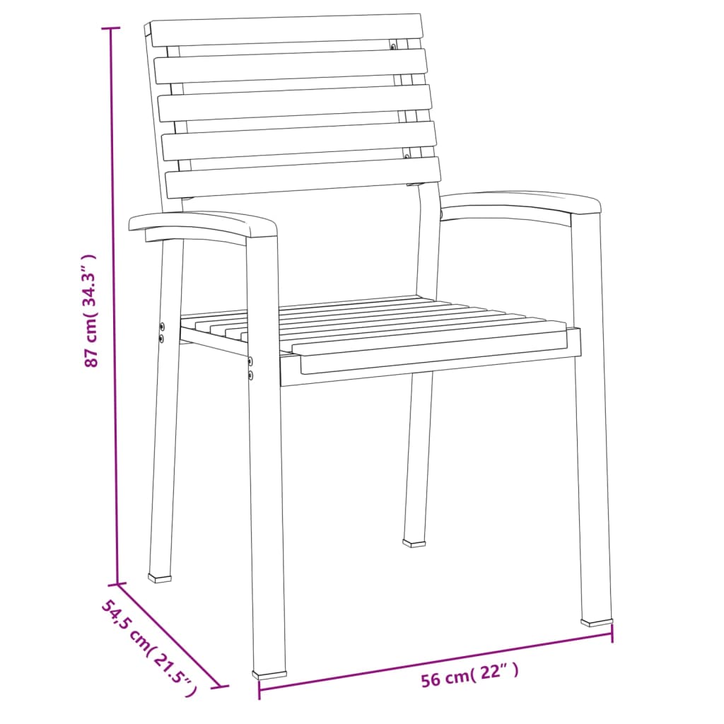 Stackable garden chairs, 4 pcs., solid acacia wood/metal