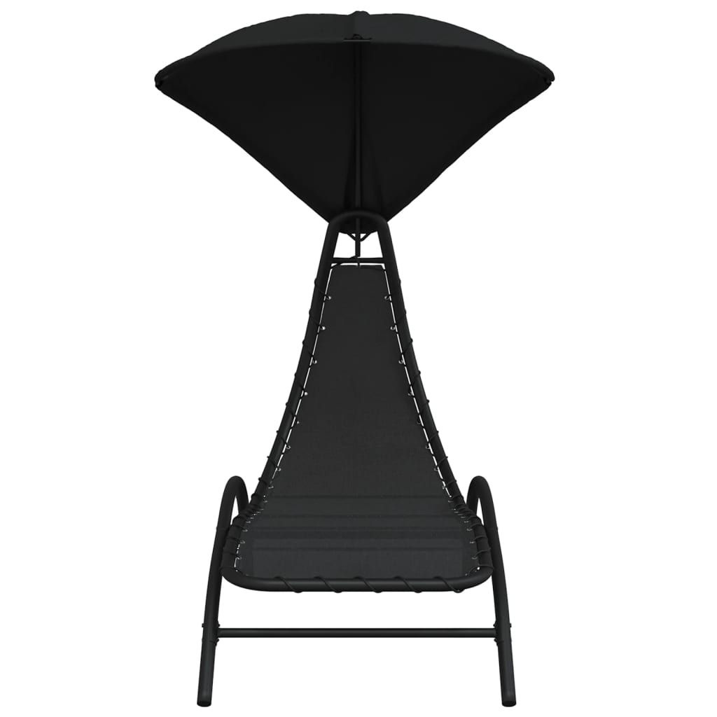 Sun lounger with roof, black, 167x80x195cm, fabric/steel