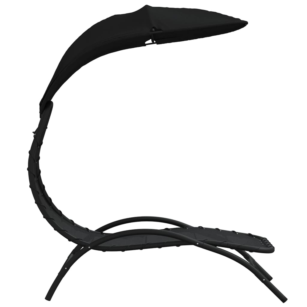 Sun lounger with roof, black, 167x80x195cm, fabric/steel