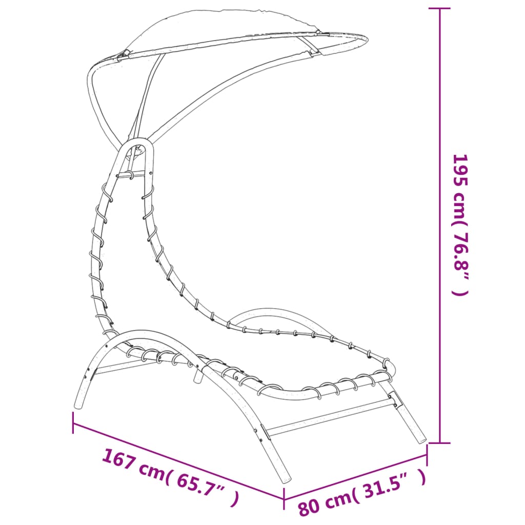 Sun lounger with roof, black, 167x80x195cm, fabric/steel