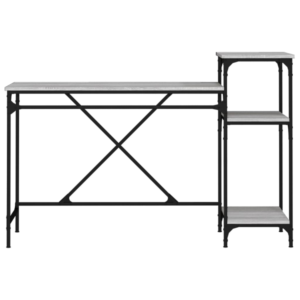 Rakstāmgalds ar plauktiem, pelēks, 135x50x90cm, koks