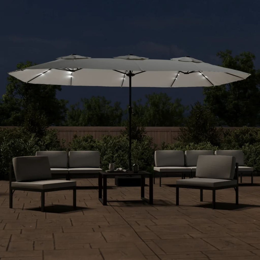 Dvigubas sodo skėtis nuo saulės su LED, smėlio, 449x245cm