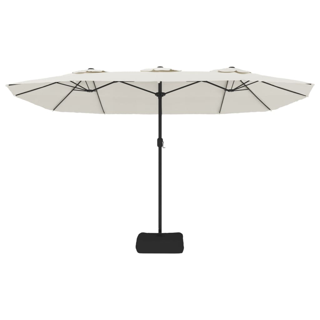 Dvigubas sodo skėtis nuo saulės su LED, smėlio, 449x245cm