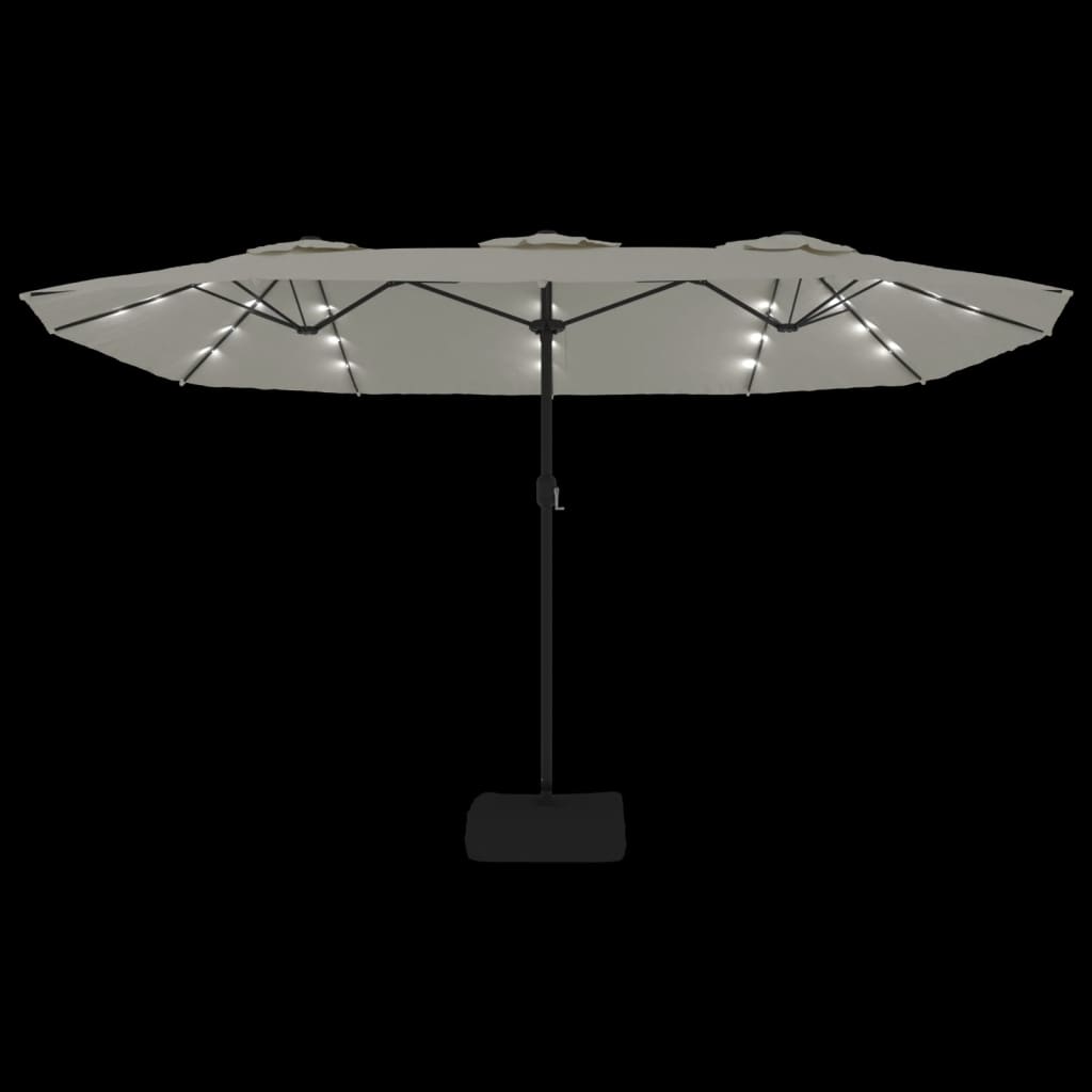 Dvigubas sodo skėtis nuo saulės su LED, smėlio, 449x245cm