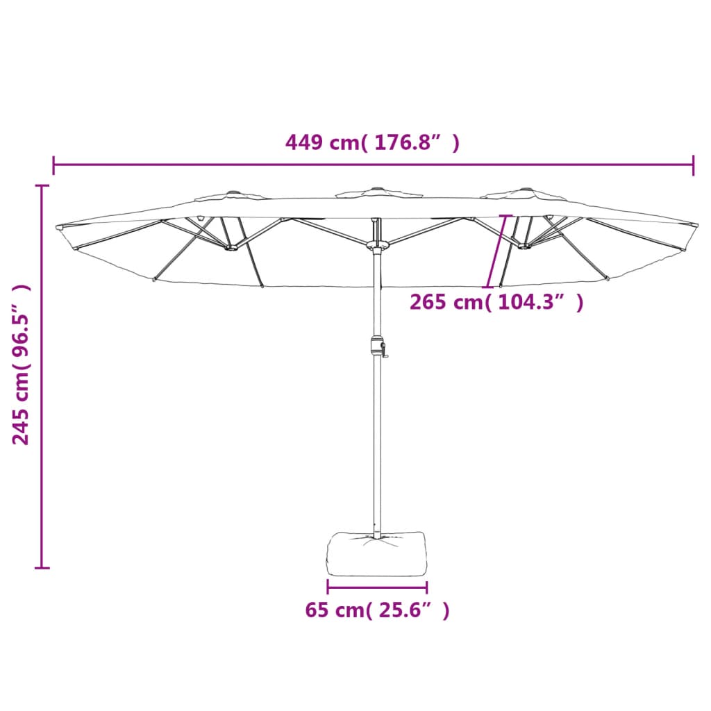 Dvigubas sodo skėtis nuo saulės su LED, smėlio, 449x245cm