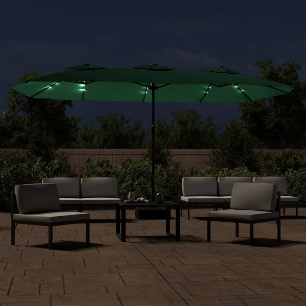 Double garden parasol with LED, green, 449x265cm