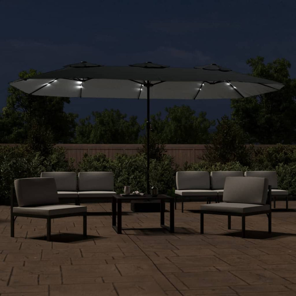 Double garden parasol with LED, anthracite, 449x245cm