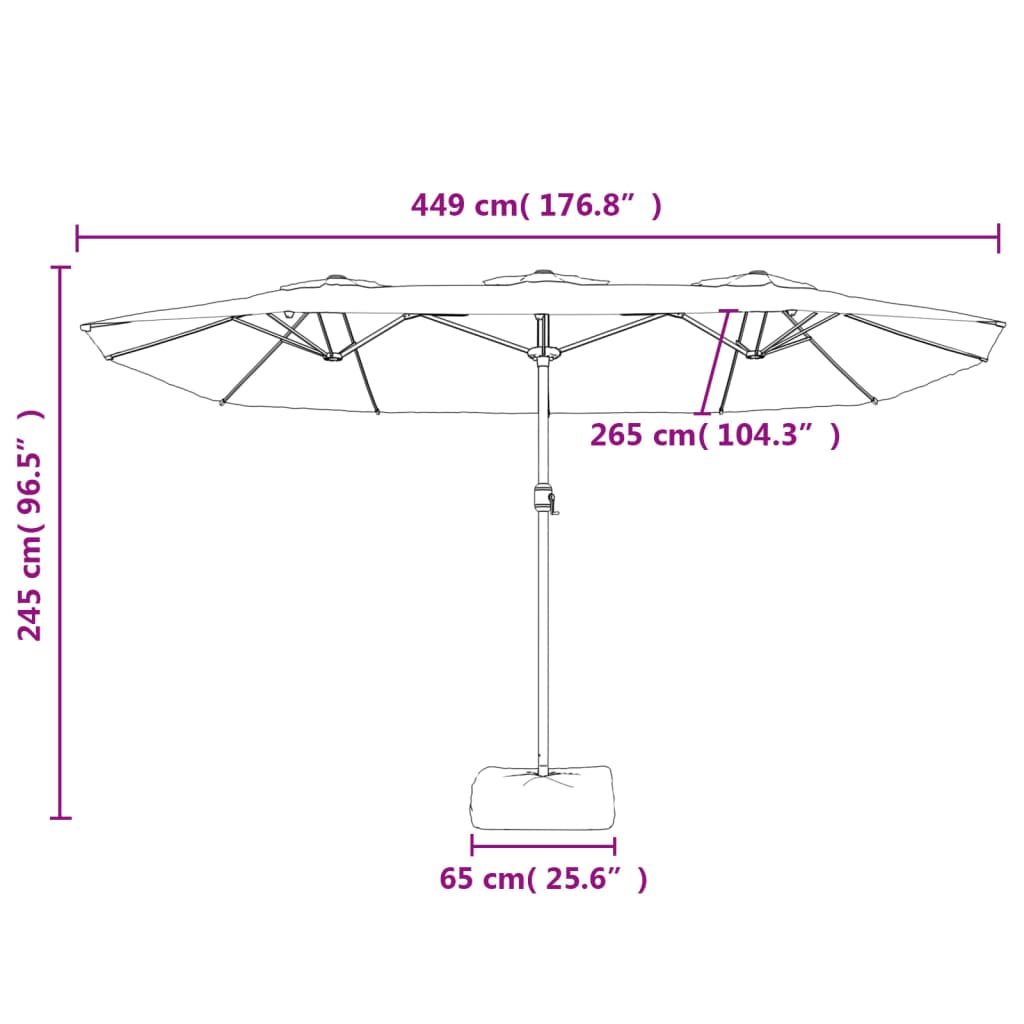 Dvigubas sodo skėtis nuo saulės su LED, terakota, 449x245cm