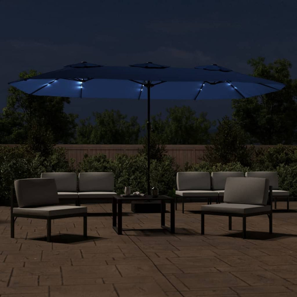 Dvigubas sodo skėtis nuo saulės su LED, mėlynas, 449x245cm