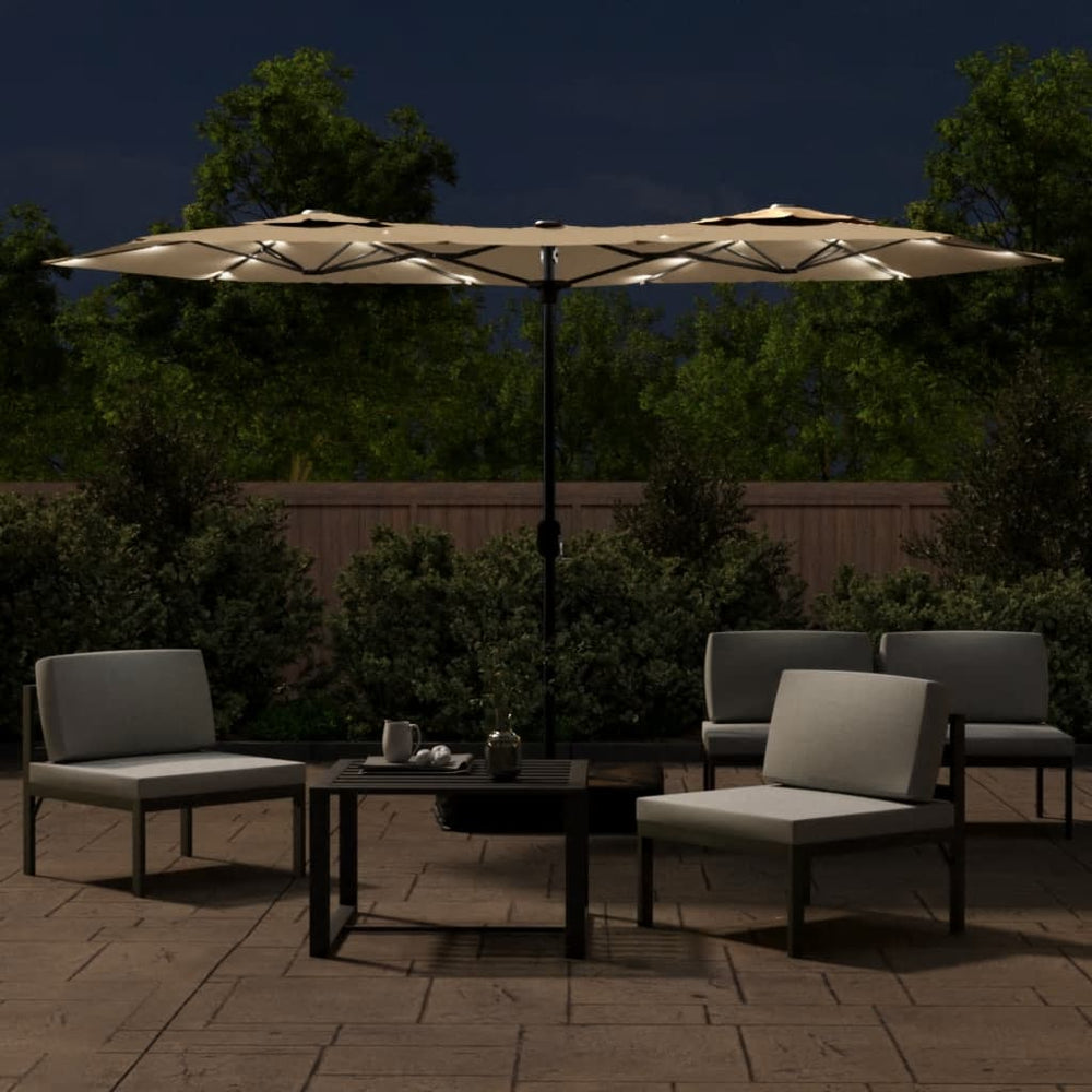 Dvigubas sodo skėtis nuo saulės su LED, taupe, 316x240cm