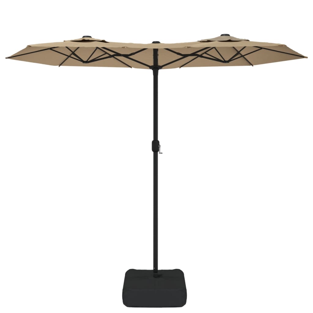 Dvigubas sodo skėtis nuo saulės su LED, taupe, 316x240cm