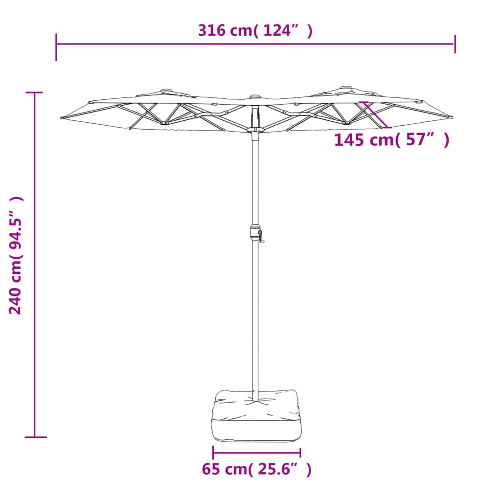 Dvigubas sodo skėtis nuo saulės su LED, taupe, 316x240cm