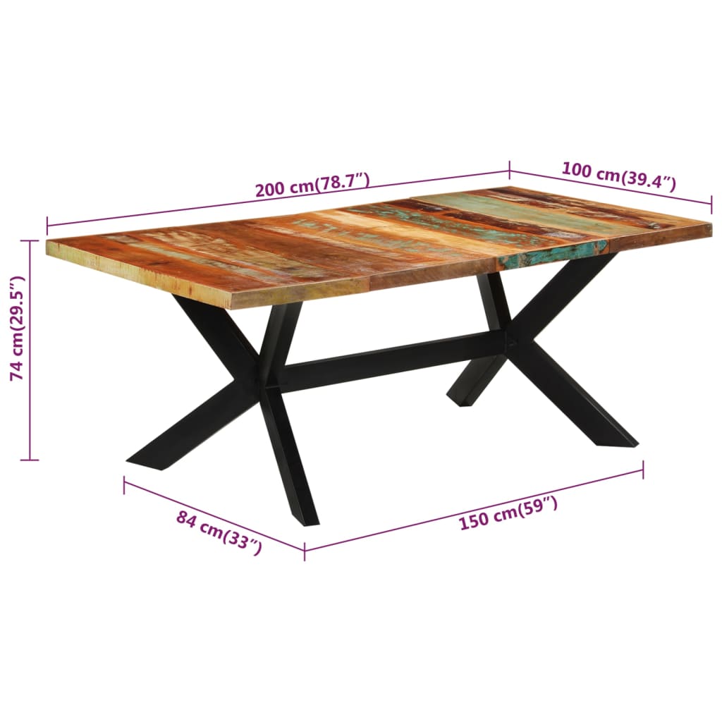 Valgomojo stalas, 200x100x74cm, perdirbtos medienos masyvas