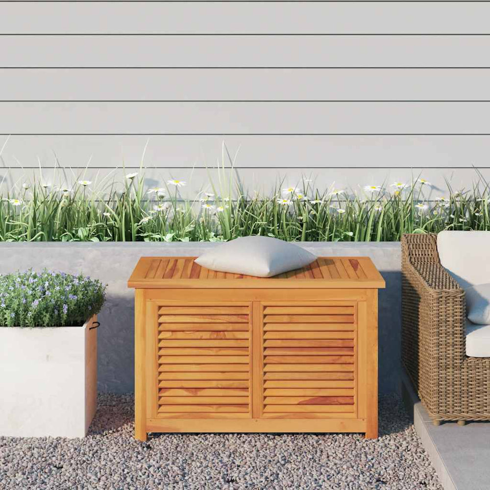 Garden storage box with basket, 90x50x58cm, solid teak wood