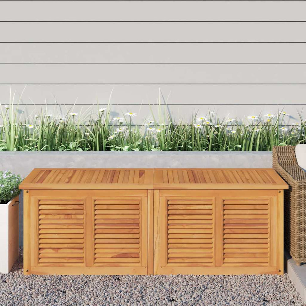 Garden storage box with bag, 150x50x55cm, solid teak wood