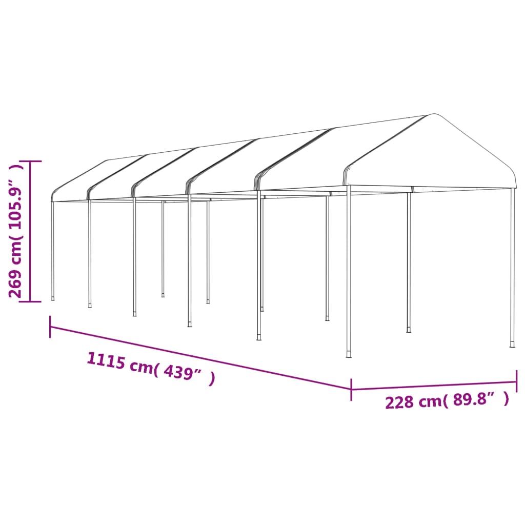 Pavėsinė su stogu DRIFT, balta, 11,15x2,28m