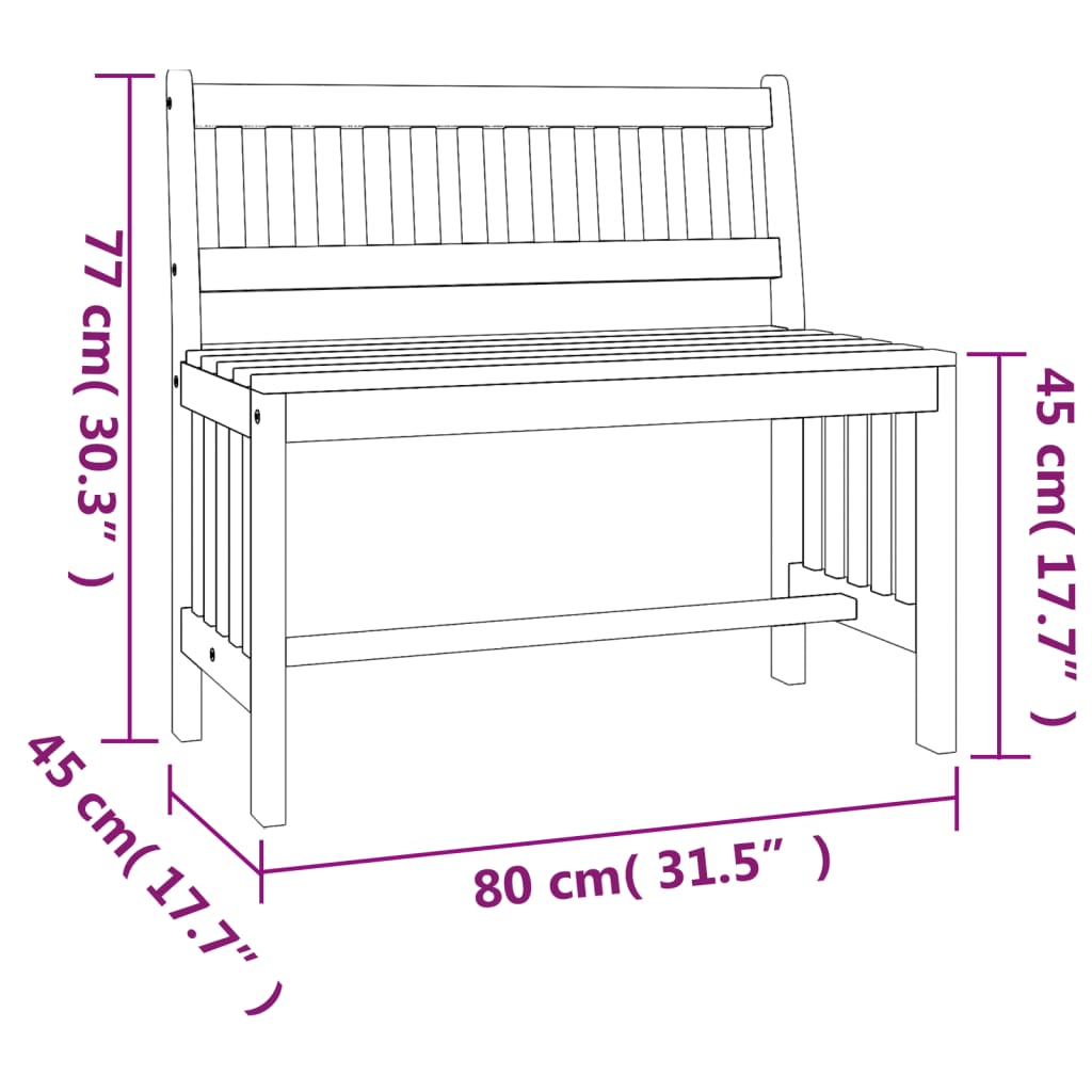 Garden bench, 80cm, solid eucalyptus wood
