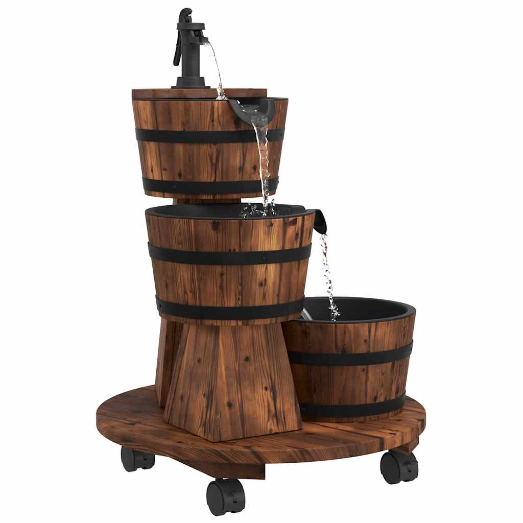 Water fountain with pump/wheels, 55x55x80cm, solid spruce