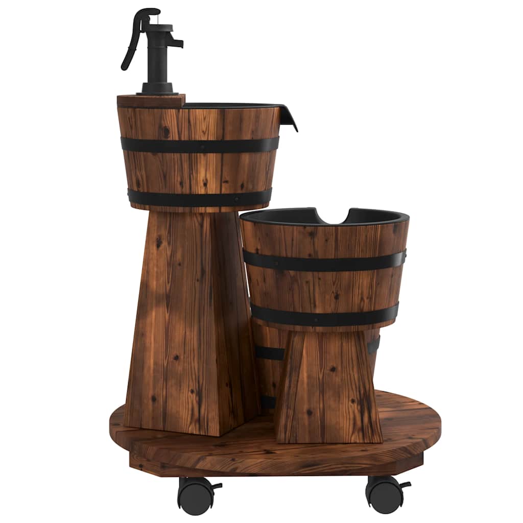 Water fountain with pump/wheels, 55x55x80cm, solid spruce