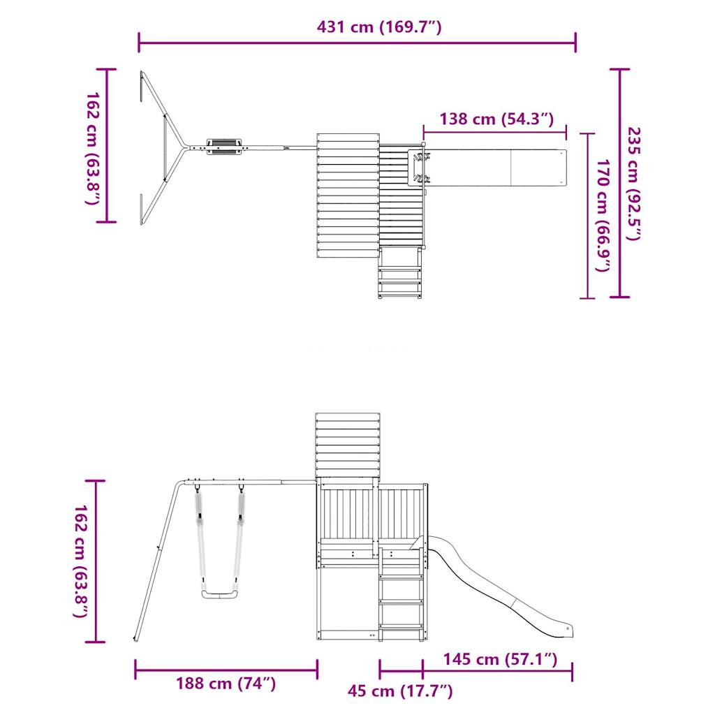 Outdoor playground set, impregnated pine wood