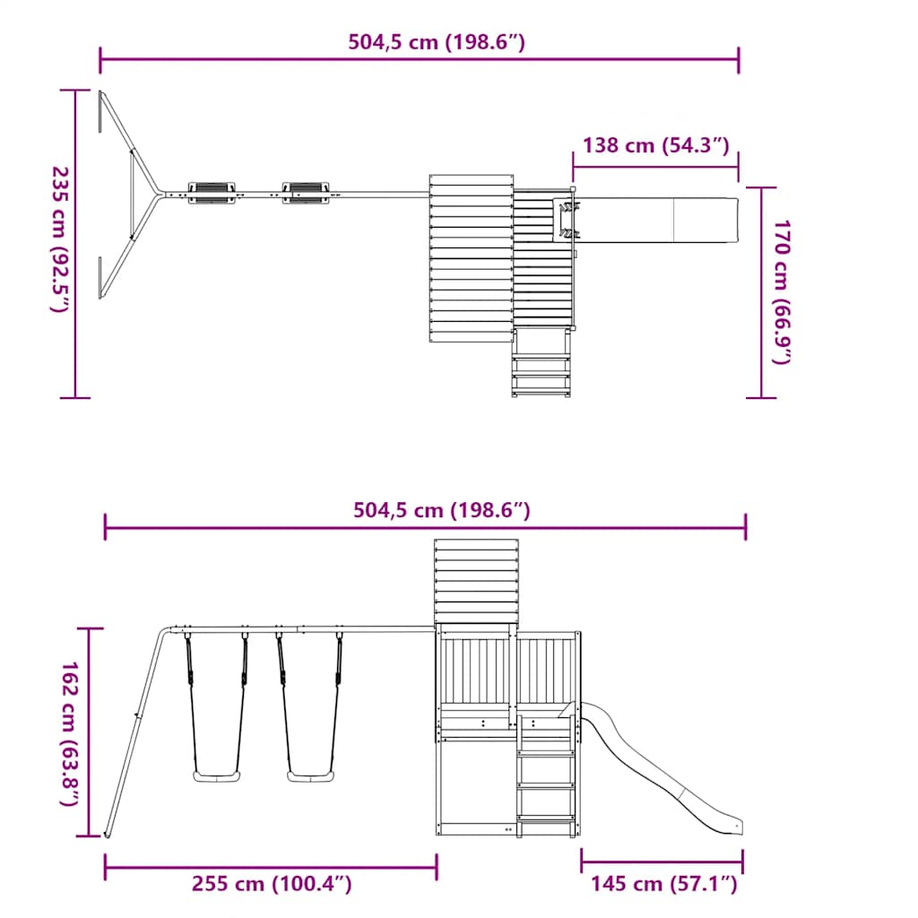 Lauko žaidimų aikštelės komplektas, pušies medienos masyvas