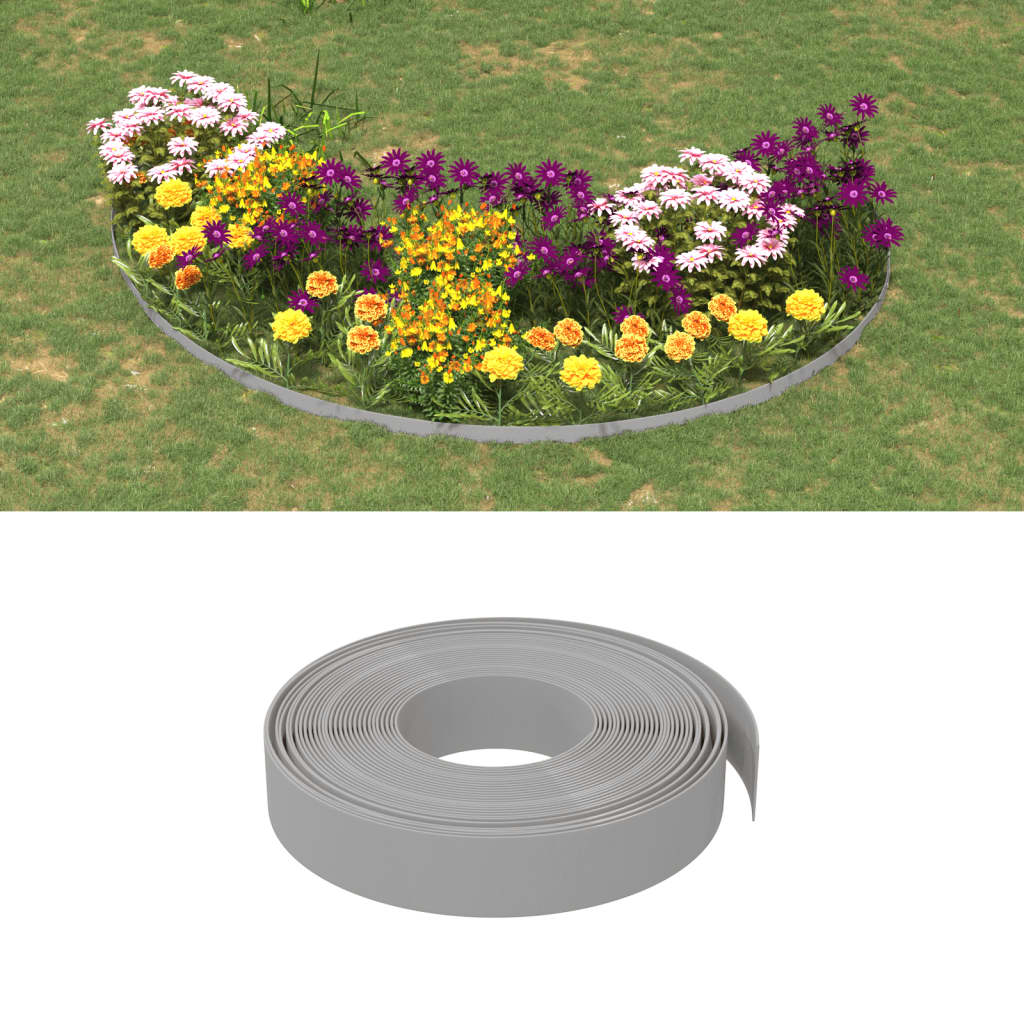 Garden edging, 2 pcs, grey, 10m, 10cm, polyethylene