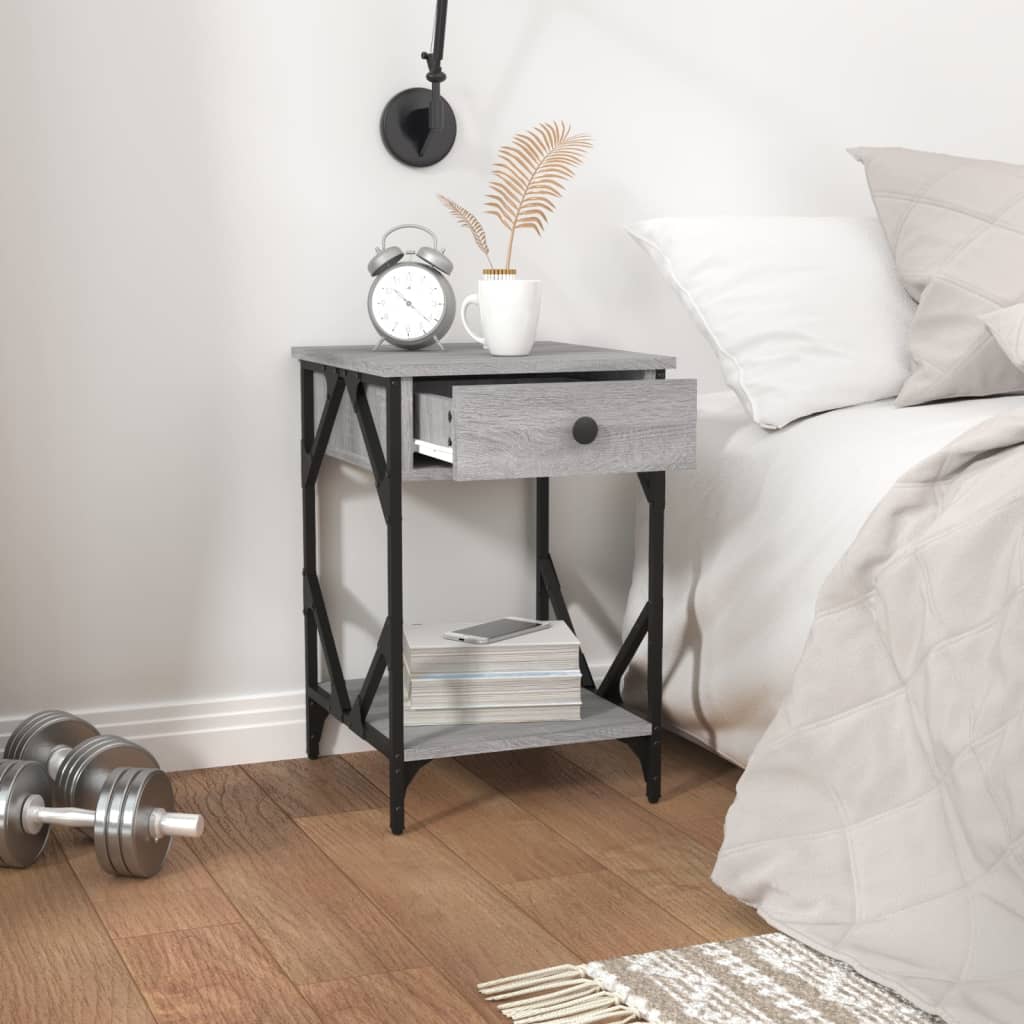 Bedside cabinet, grey oak, 40x42x60cm, engineered wood