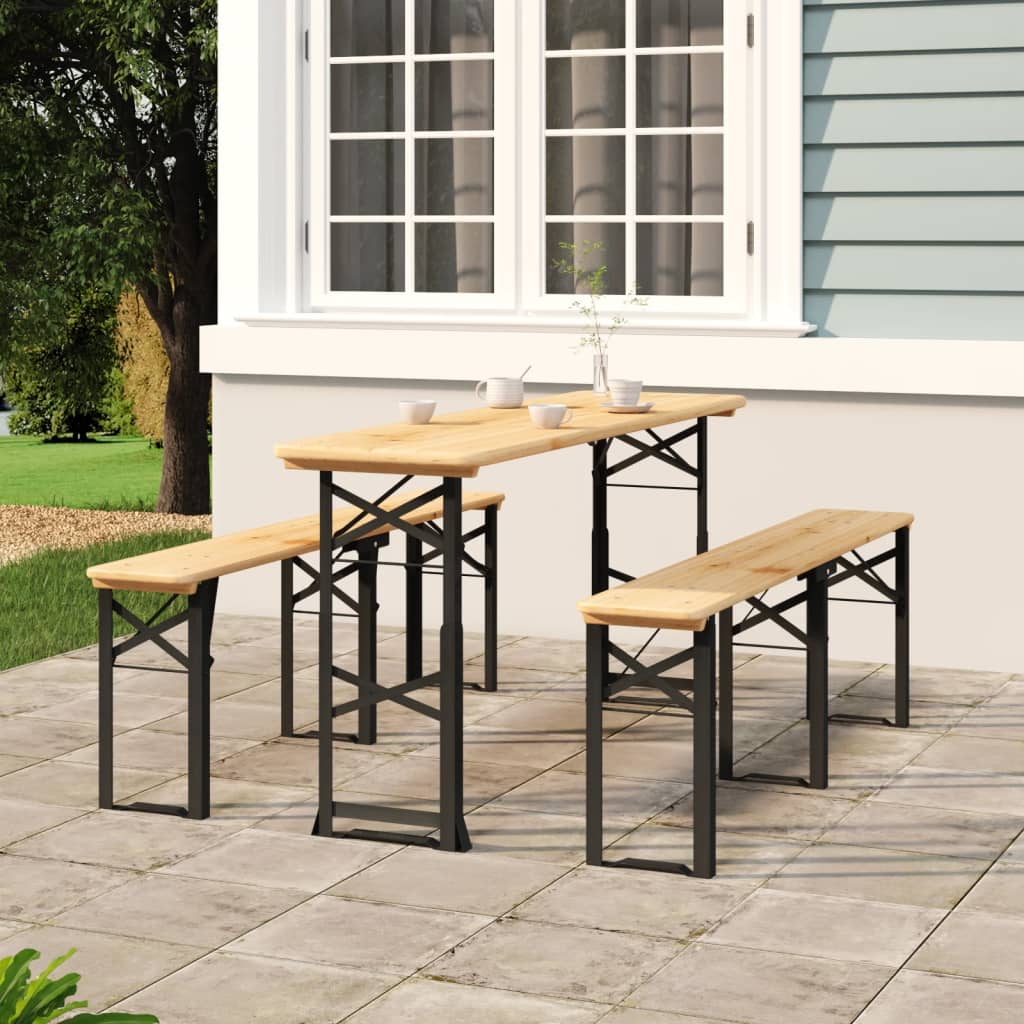 Folding beer table, 170x50x75/105cm, spruce solid wood