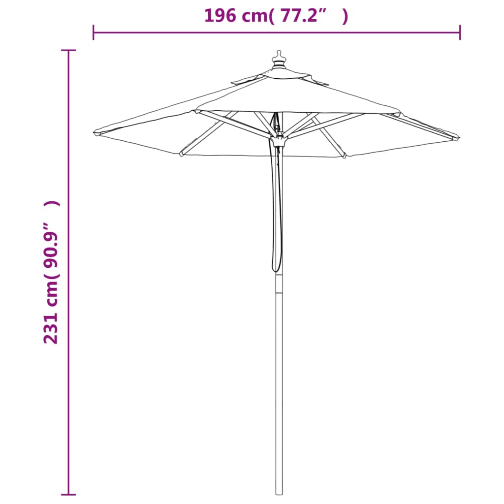 Garden parasol with wooden pole, green, 196x231cm