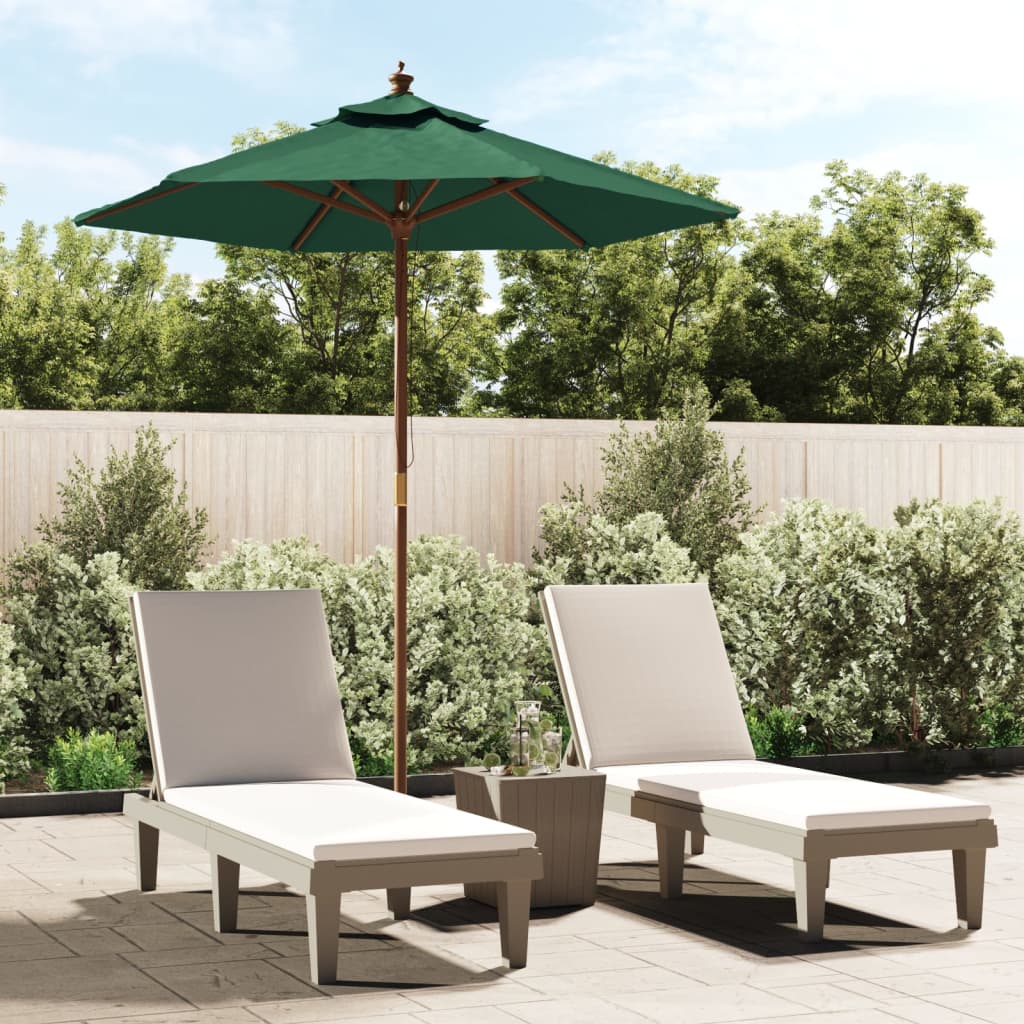 Garden parasol with wooden pole, green, 196x231cm