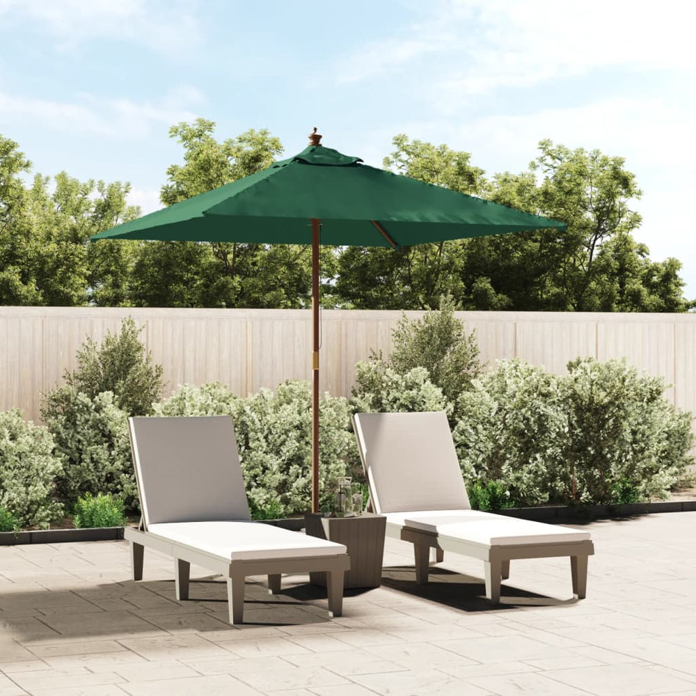 Garden parasol with wooden pole, green, 198x198x231cm