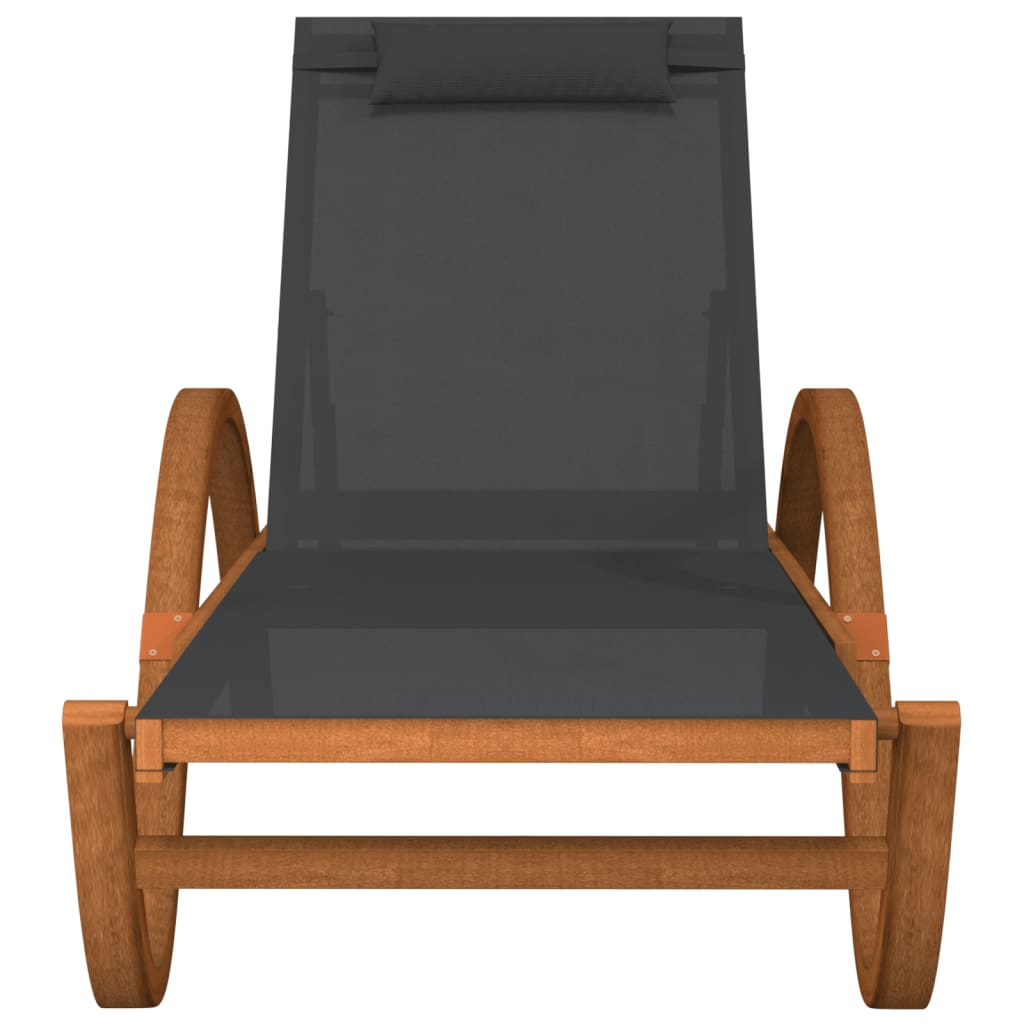 Sunlounger with cushion, grey, textilene and poplar wood