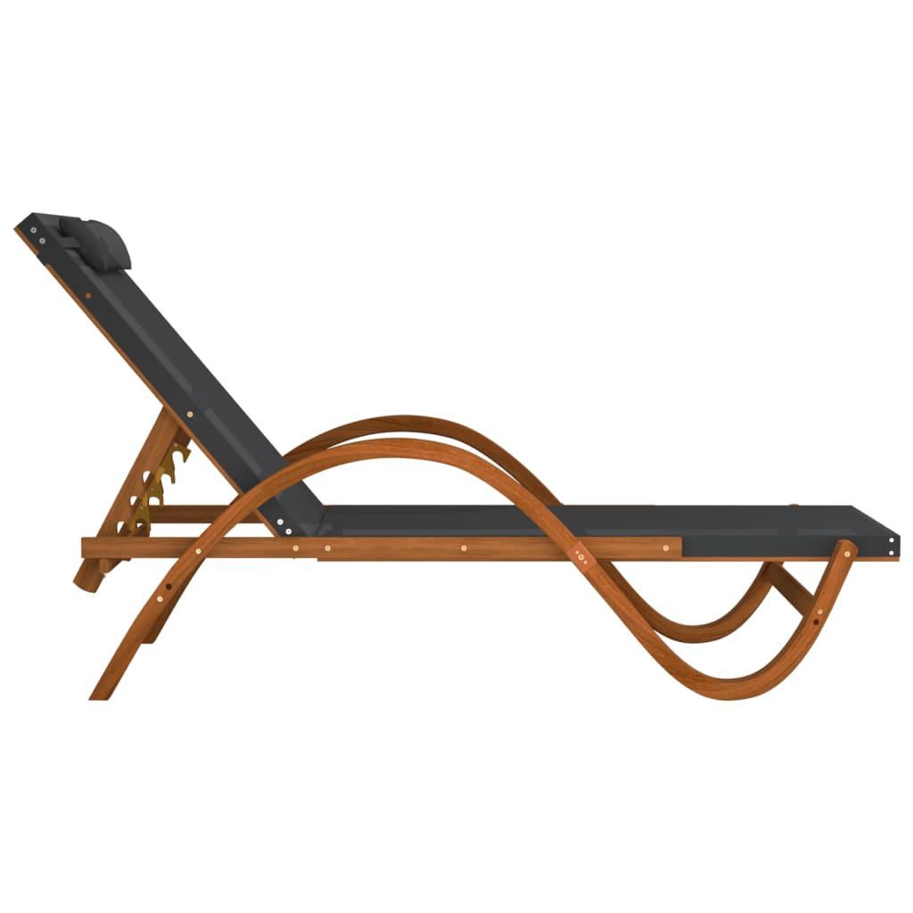 Sunlounger with cushion, grey, textilene and poplar wood