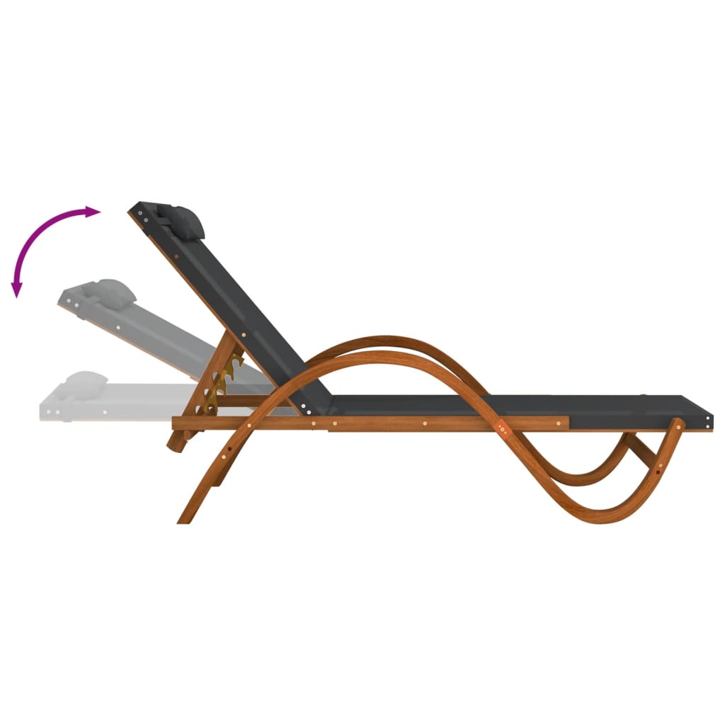 Sunlounger with cushion, grey, textilene and poplar wood