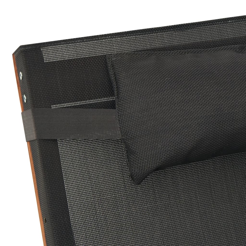 Sunlounger with cushion, grey, textilene and poplar wood