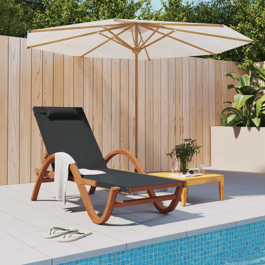 Sunlounger with cushion, grey, textilene and poplar wood
