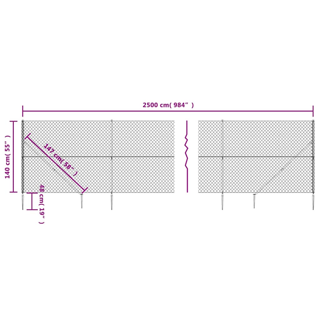 Tinklinė tvora su smaigais, antracito spalvos, 1,4x25m