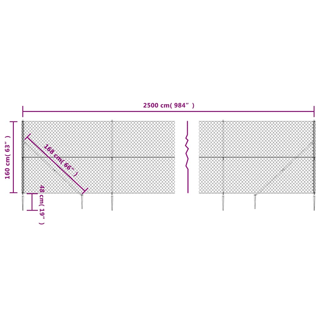 Tinklinė tvora su smaigais, antracito spalvos, 1,6x25m