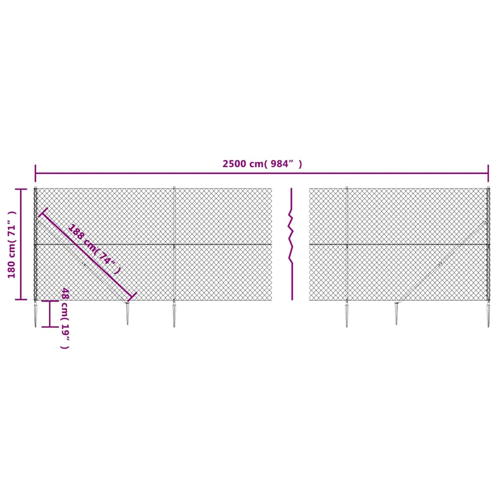 Tinklinė tvora su smaigais, antracito spalvos, 1,8x25m