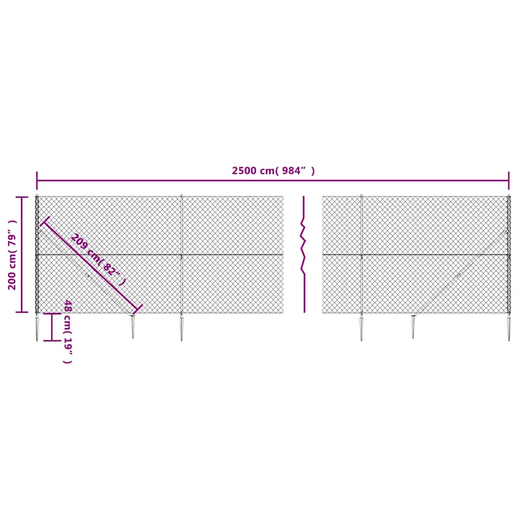 Tinklinė tvora su smaigais, antracito spalvos, 2x25m