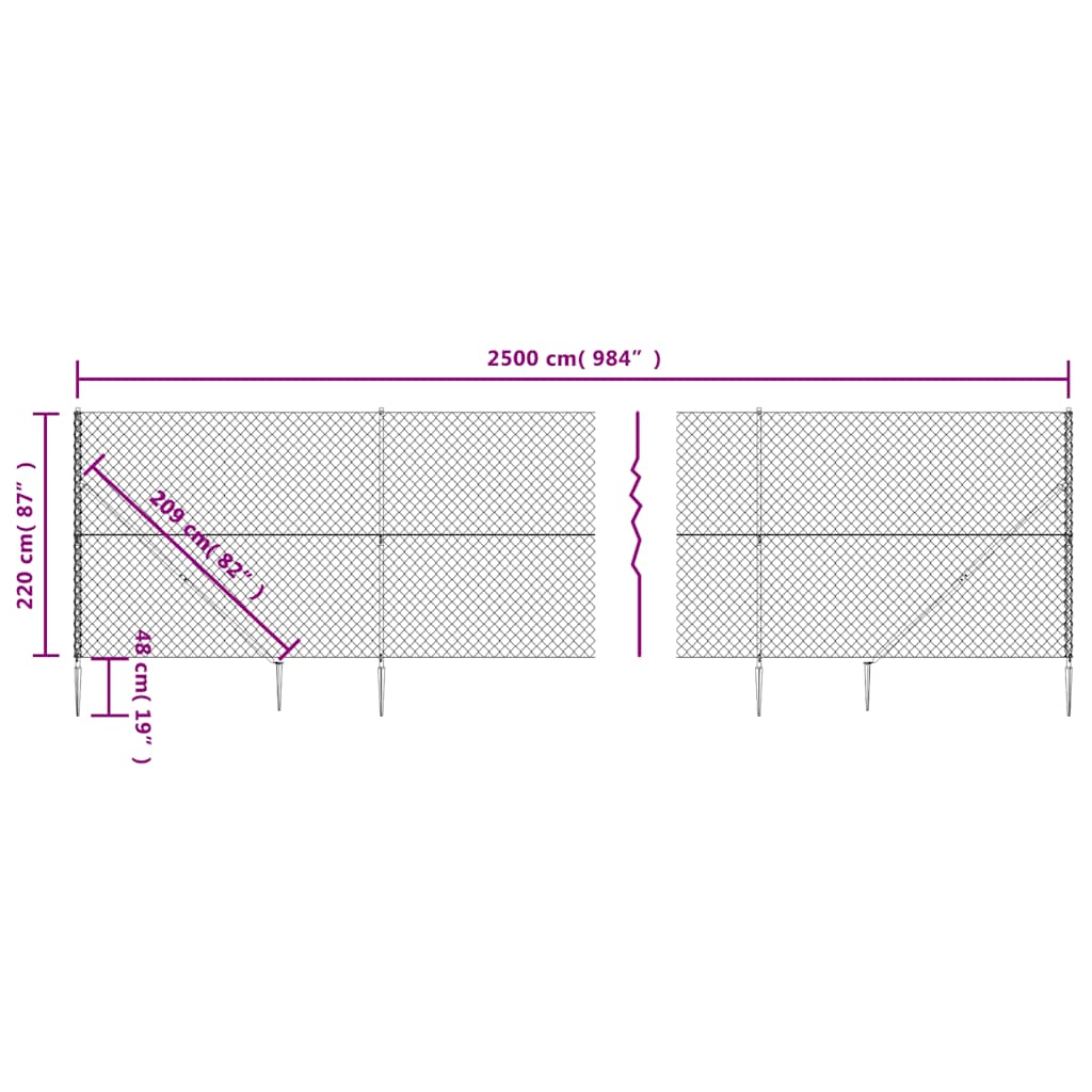 Tinklinė tvora su smaigais, antracito spalvos, 2,2x25m