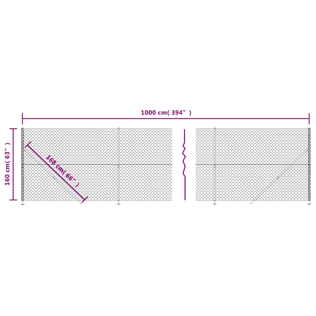 Mesh fence with flanges, anthracite, 1.6x10m