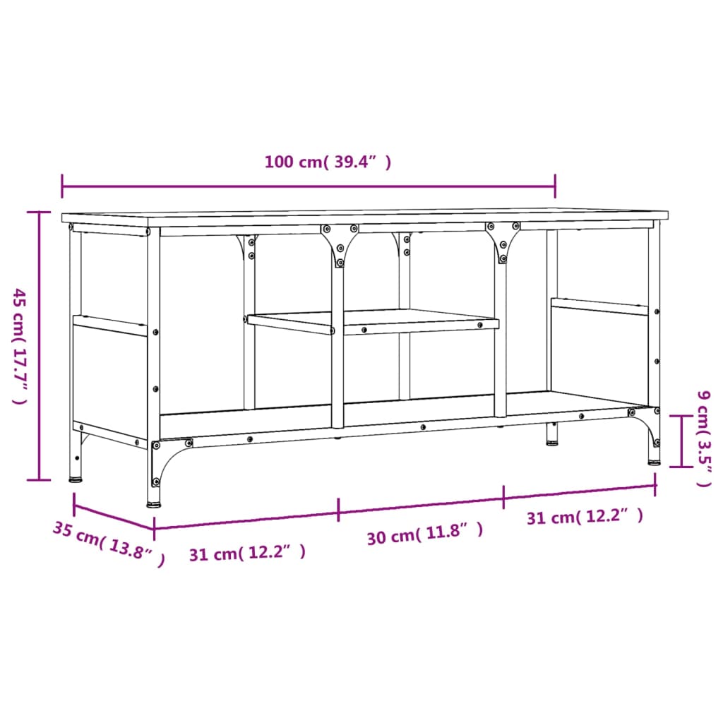 TV cabinet, gray, 100x35x45cm, wood and iron