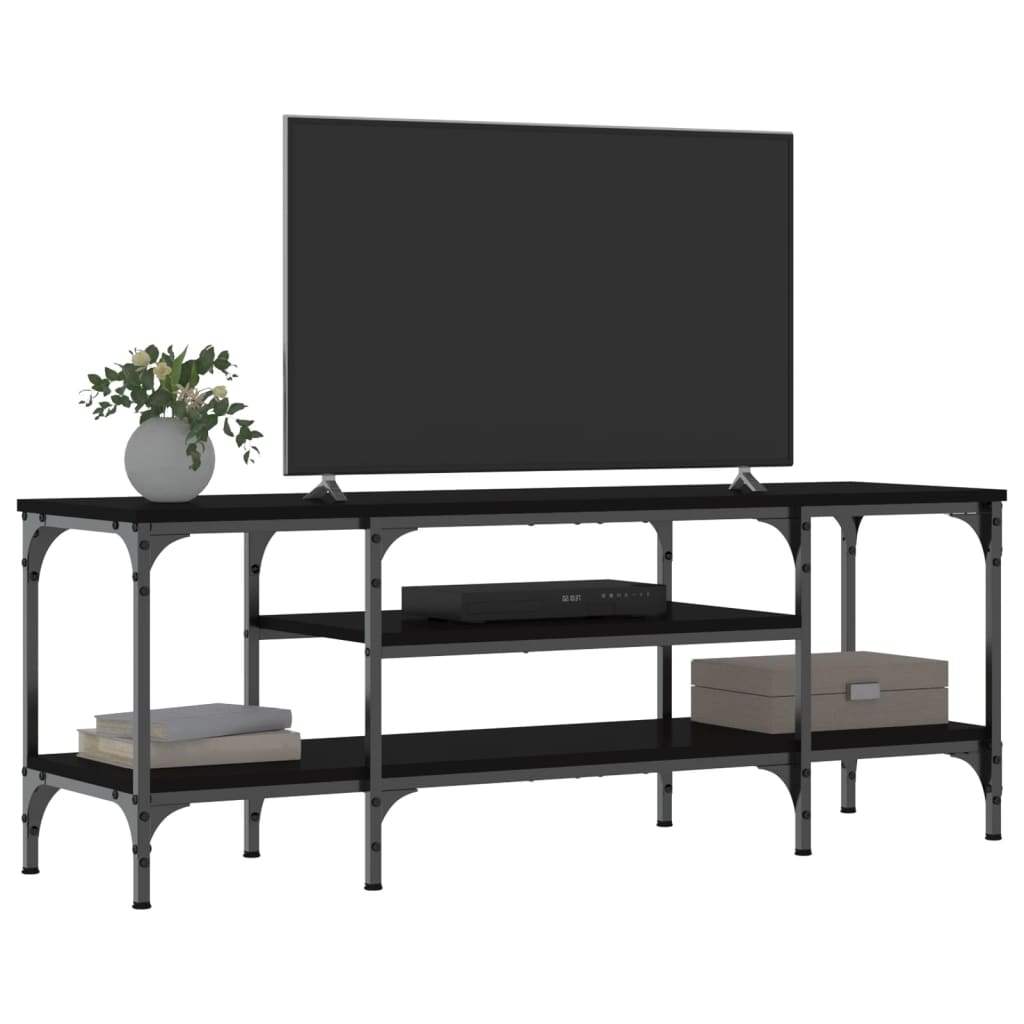 TV cabinet, black, 121x35x45cm, wood and iron