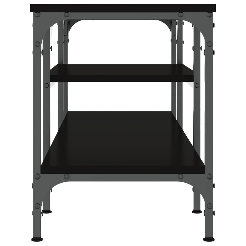 TV cabinet, black, 121x35x45cm, wood and iron