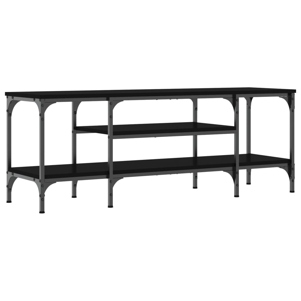 TV cabinet, black, 121x35x45cm, wood and iron