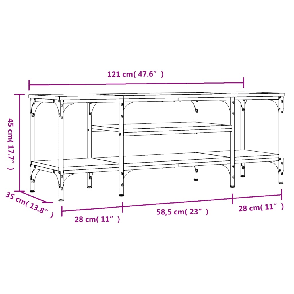 TV cabinet, black, 121x35x45cm, wood and iron