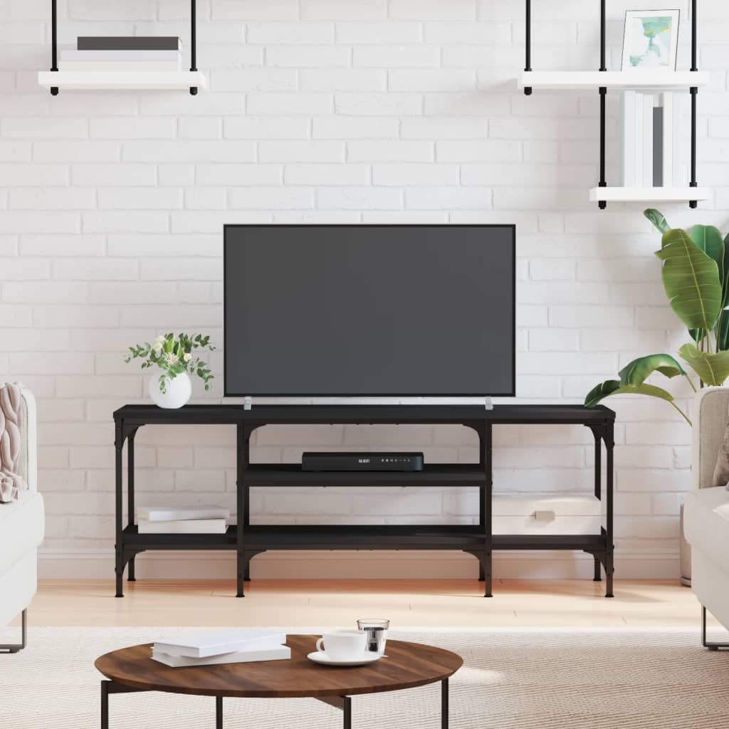 TV cabinet, black, 121x35x45cm, wood and iron
